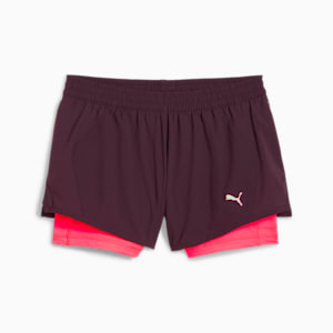 Shorts "2 en 1" PUMA RUN Velocity para mujer, Midnight Plum-Sunset Glow, extralarge